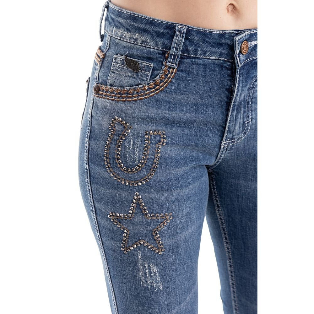 Calça Zenz Western Jeans Old Farm Bordados e Brilhos Barra – ORIGINAL