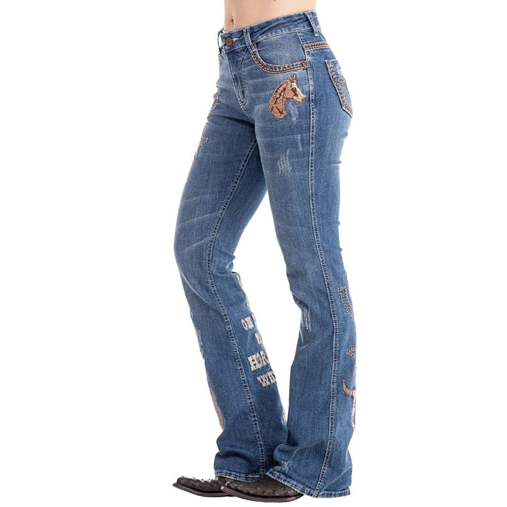 Calça Zenz Western Jeans Old Farm Bordados e Brilhos Barra – ORIGINAL