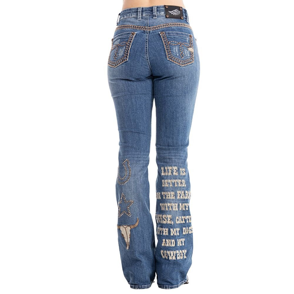 Calça Zenz Western Jeans Old Farm Bordados e Brilhos Barra – ORIGINAL