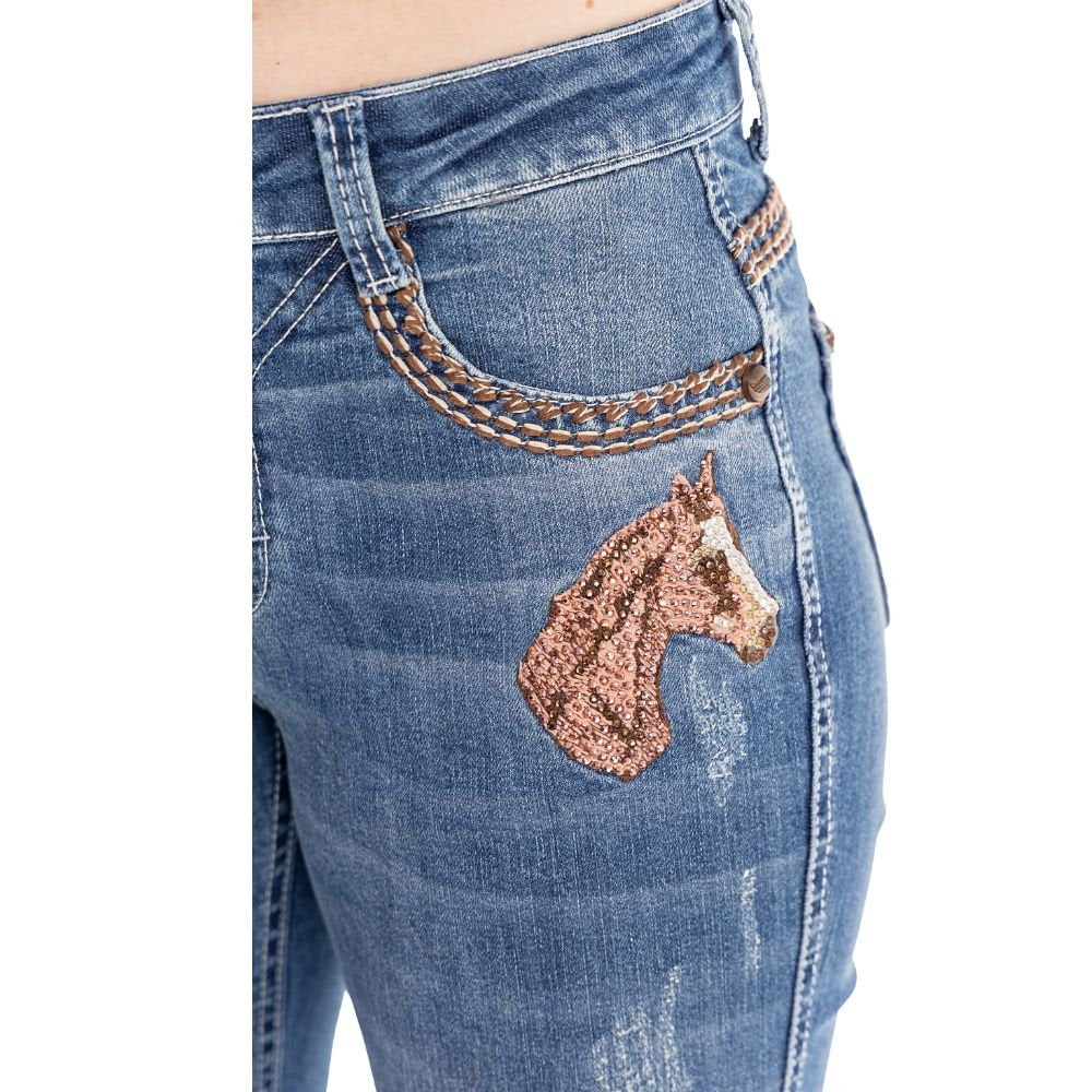 Calça Zenz Western Jeans Old Farm Bordados e Brilhos Barra – ORIGINAL