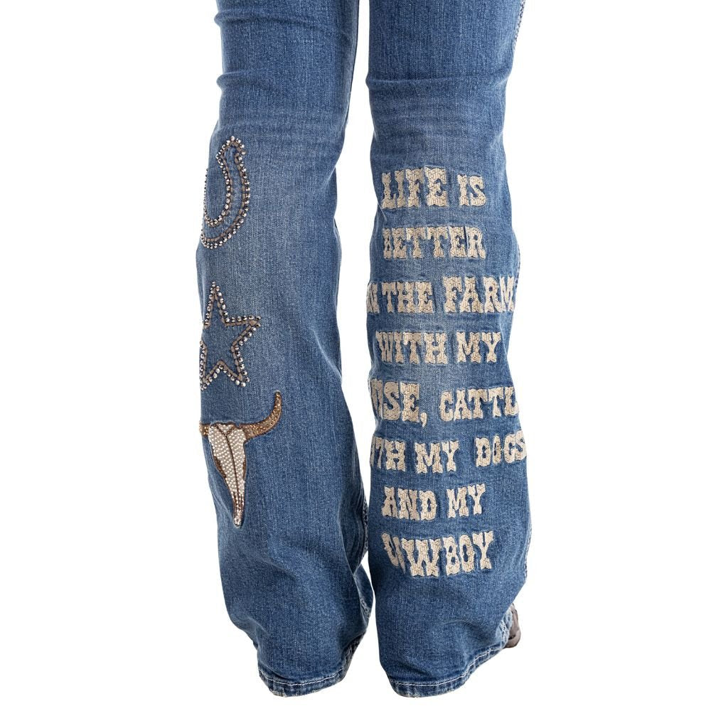 Calça Zenz Western Jeans Old Farm Bordados e Brilhos Barra – ORIGINAL
